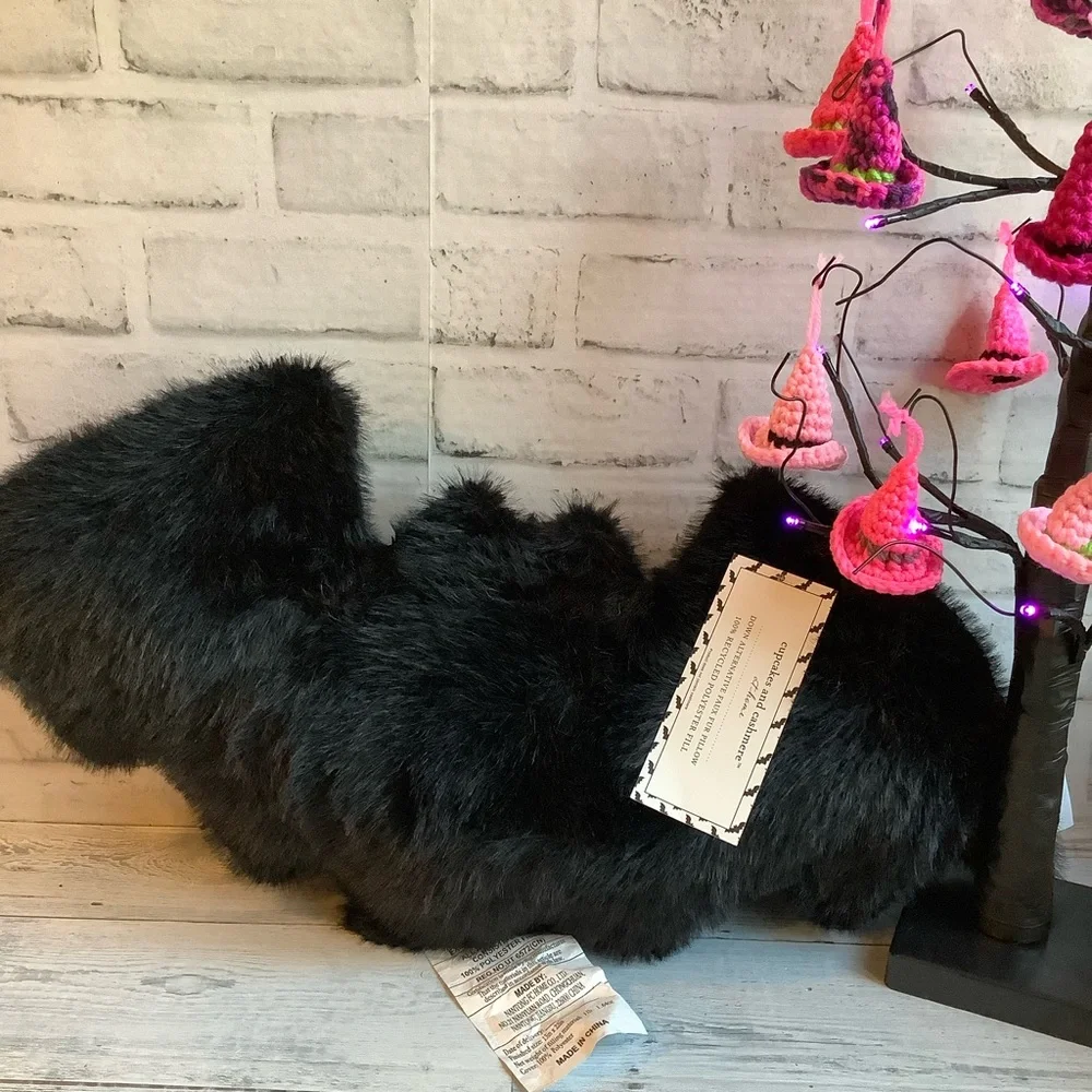 CUPCAKES AND CASHMERE 13x22 Faux Fur Shaped Bat Halloween Pillow